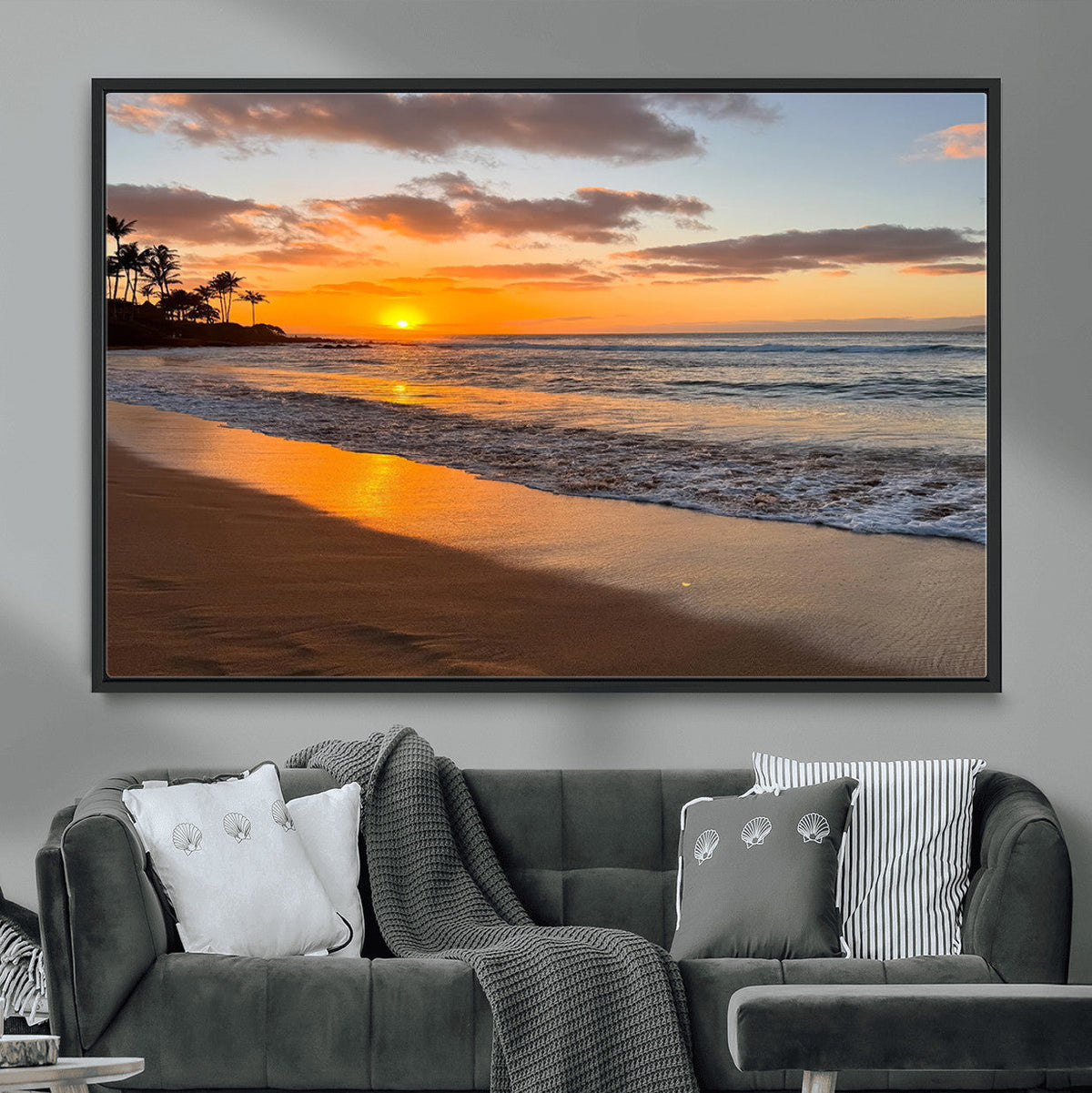 Tropical Beach Wall Art | Framed Sunset Ocean Canvas