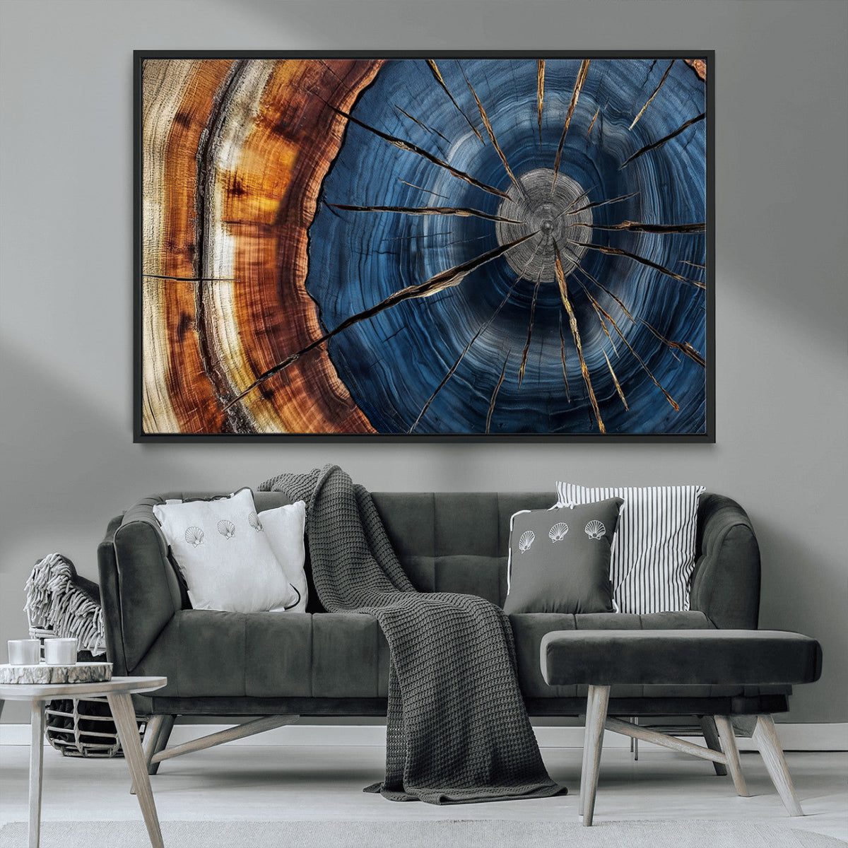 Framed Abstract Tree Ring Wall Art Print, Natural Rustic Wood Grain Canvas Print