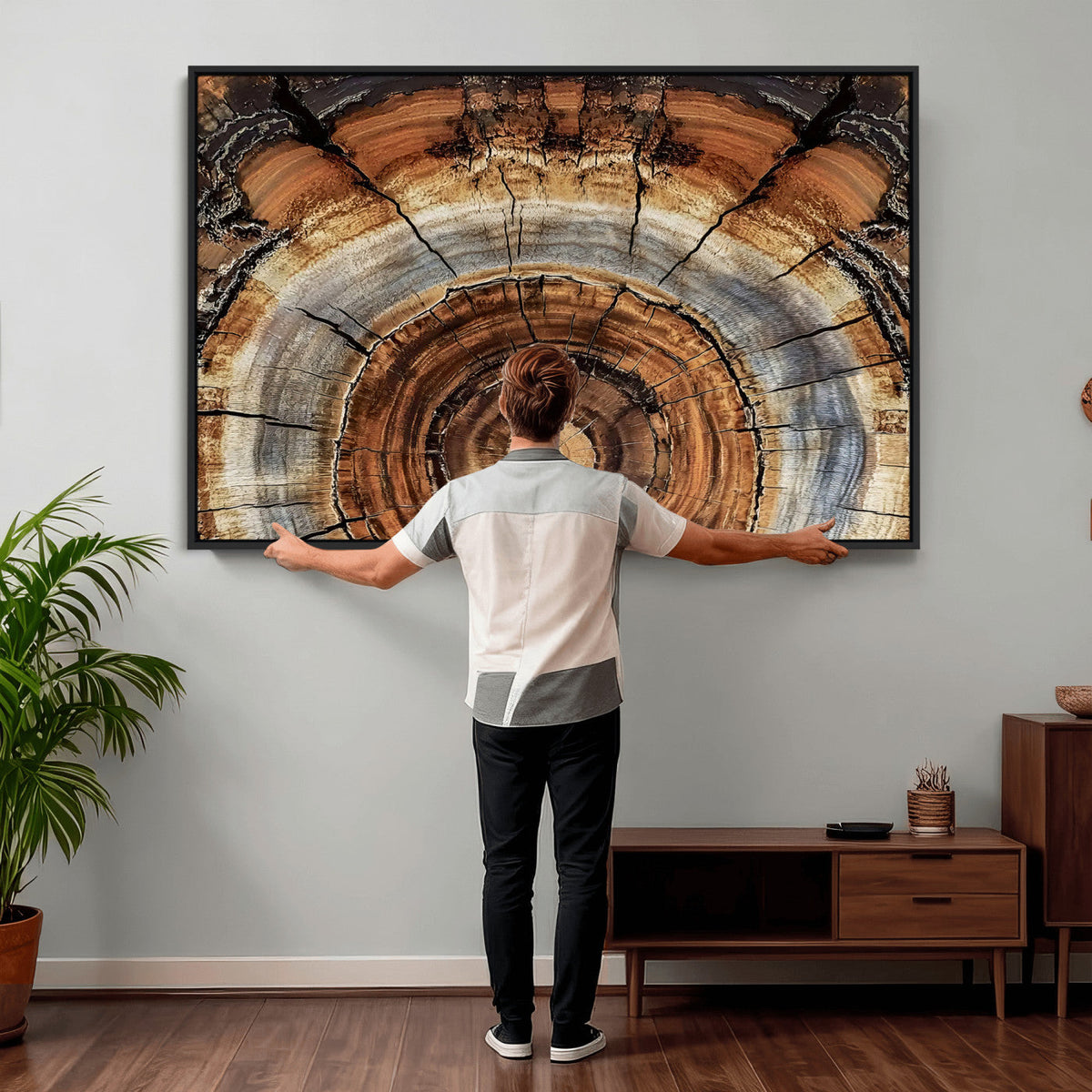 Tree Rings Wall Art Canvas Print, Rustic Wood Grain