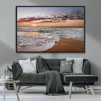 Ocean Sunset Wall Art Canvas Print | Sandy Shore and Gentle Waves