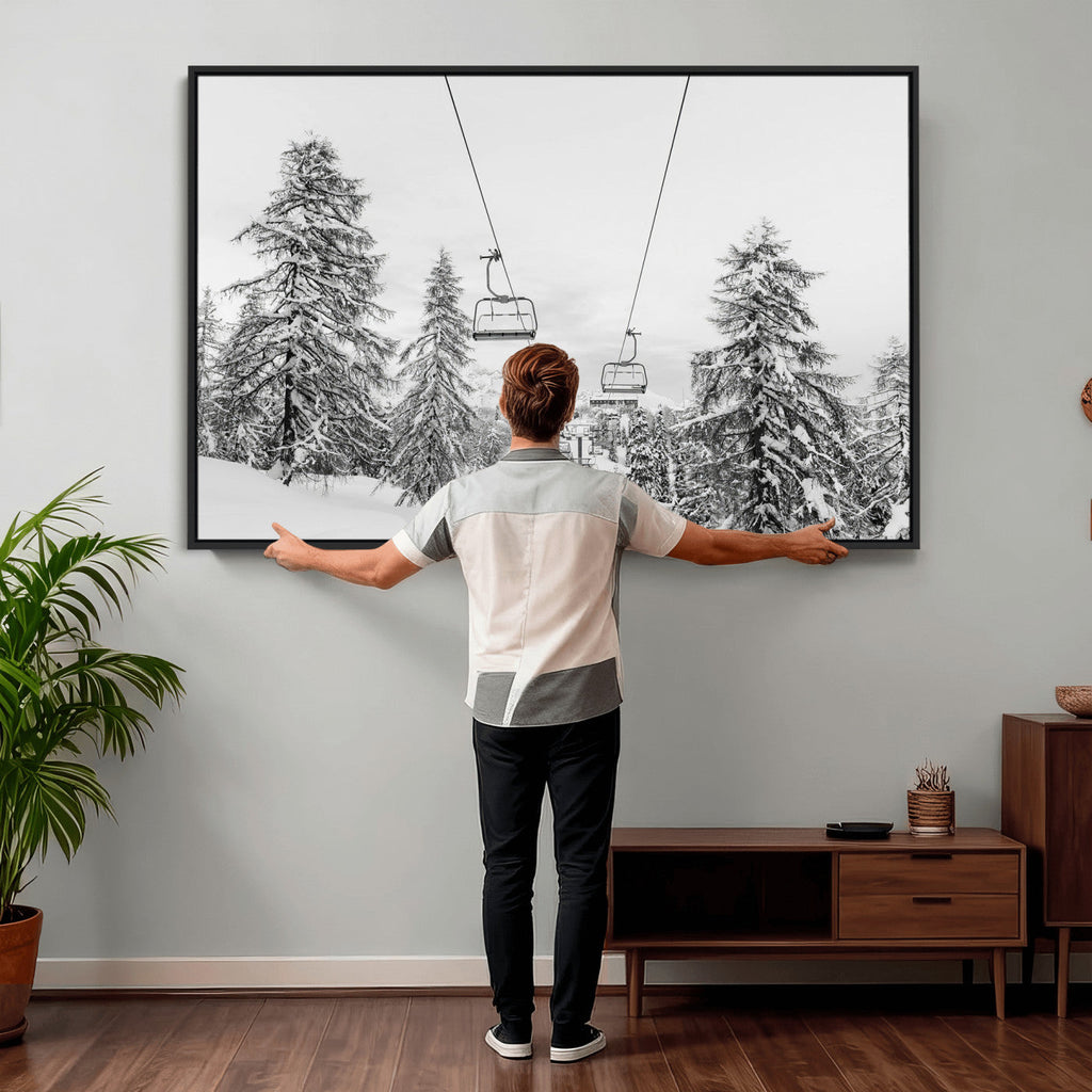 Ski Lift Wall Art | Framed Snowy Mountain Canvas Artwork