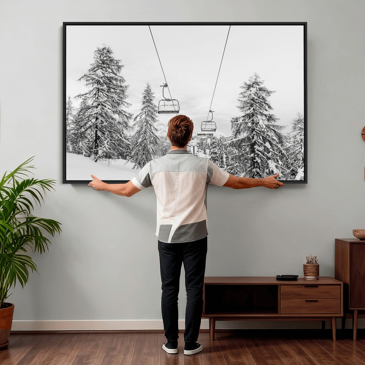 Ski Lift Wall Art | Framed Snowy Mountain Canvas Artwork
