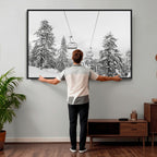 Snowy Ski Lift Wall Art | Framed Winter Forest Canvas