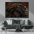 Dark Wood Ring Wall Art Canvas Print, Framed Abstract Tree Slice Print, Rustic Wood Grain Decor