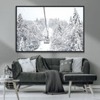 Snowy Ski Lift Wall Art | Framed Winter Mountain Canvas