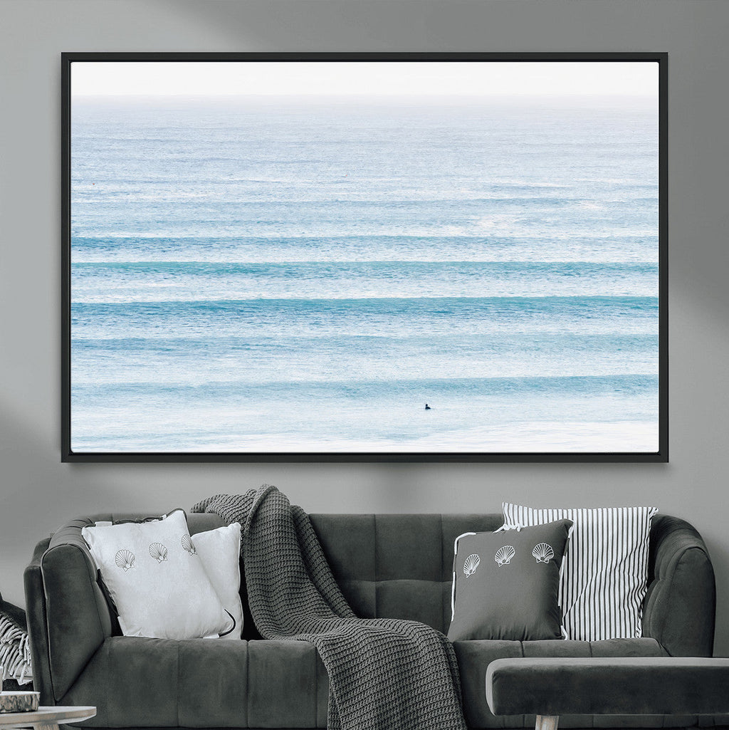Ocean Wave Surfer Wall Art | Framed Minimal Seascape Canvas