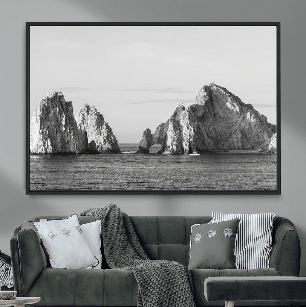 Coastal Wall Art | Framed Black White Ocean Canvas Artwork