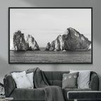 Coastal Wall Art | Framed Black White Ocean Canvas Artwork