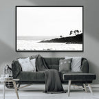 Surfer Cliffs Wall Art Canvas Print, Framed Black White Beach and Ocean Waves