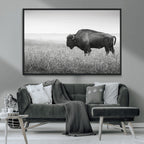 Bison Wall Art Canvas Print, Framed Rustic Wildlife Scene with Wild Buffalo