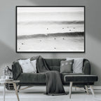 Black White Ocean Wall Art Canvas Print, Framed Coastal Sport and Ocean Swimmers Scene