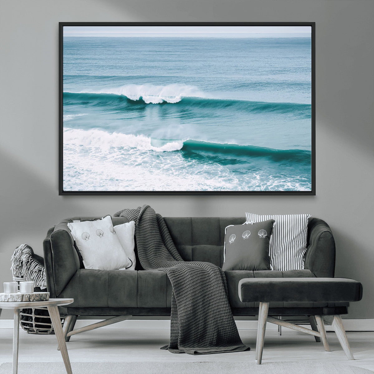 Ocean Swell Wall Art Canvas Print, Framed Surf Waves and Blue Water Scene
