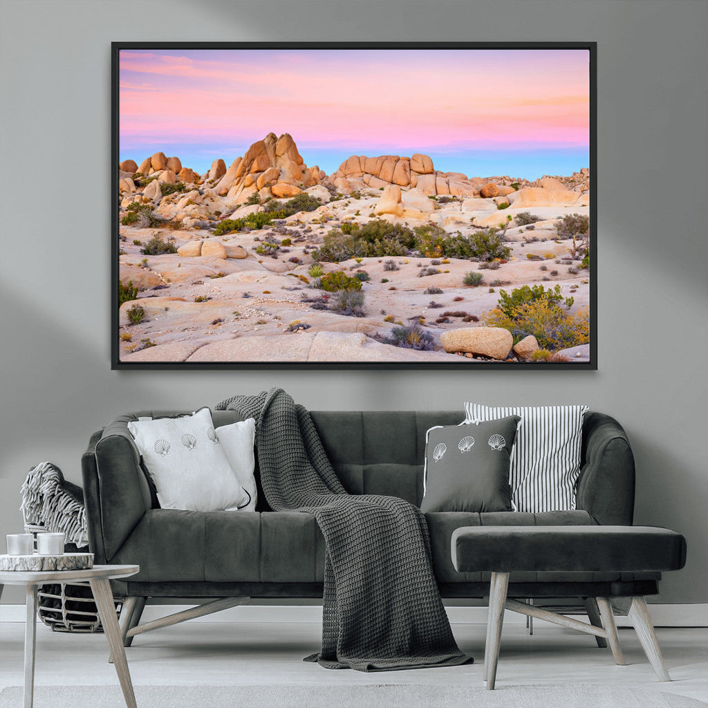 Vibrant Sunset Sky Wall Art Canvas Print, Framed Joshua Tree Desert Artwork