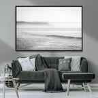 Black and White Seascape Wall Art Canvas Print, Framed Misty Ocean Waves