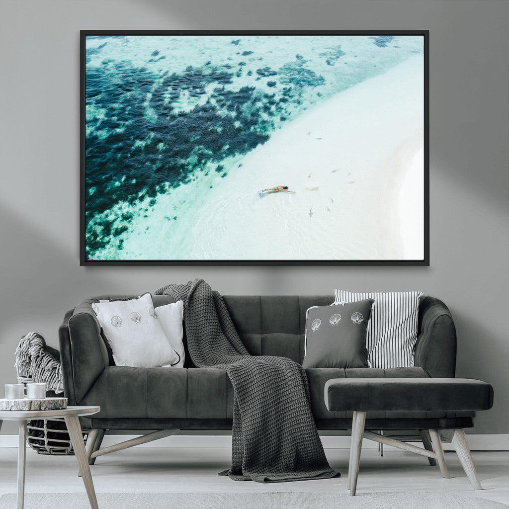Minimal Beach Wall Art | Framed Ocean Swimming Canvas