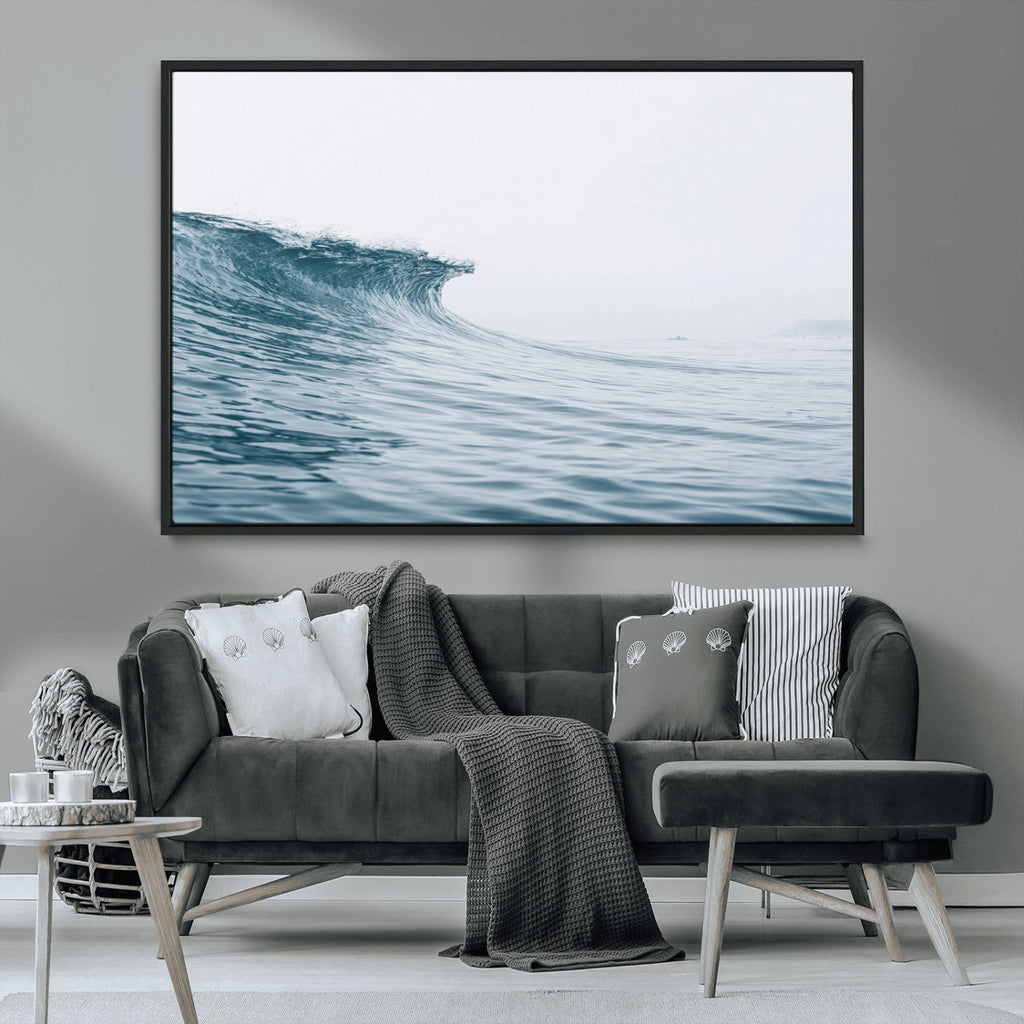 Ocean Wave Wall Art Canvas Print, Framed Coastal Decor Art, Modern Minimalist Ocean