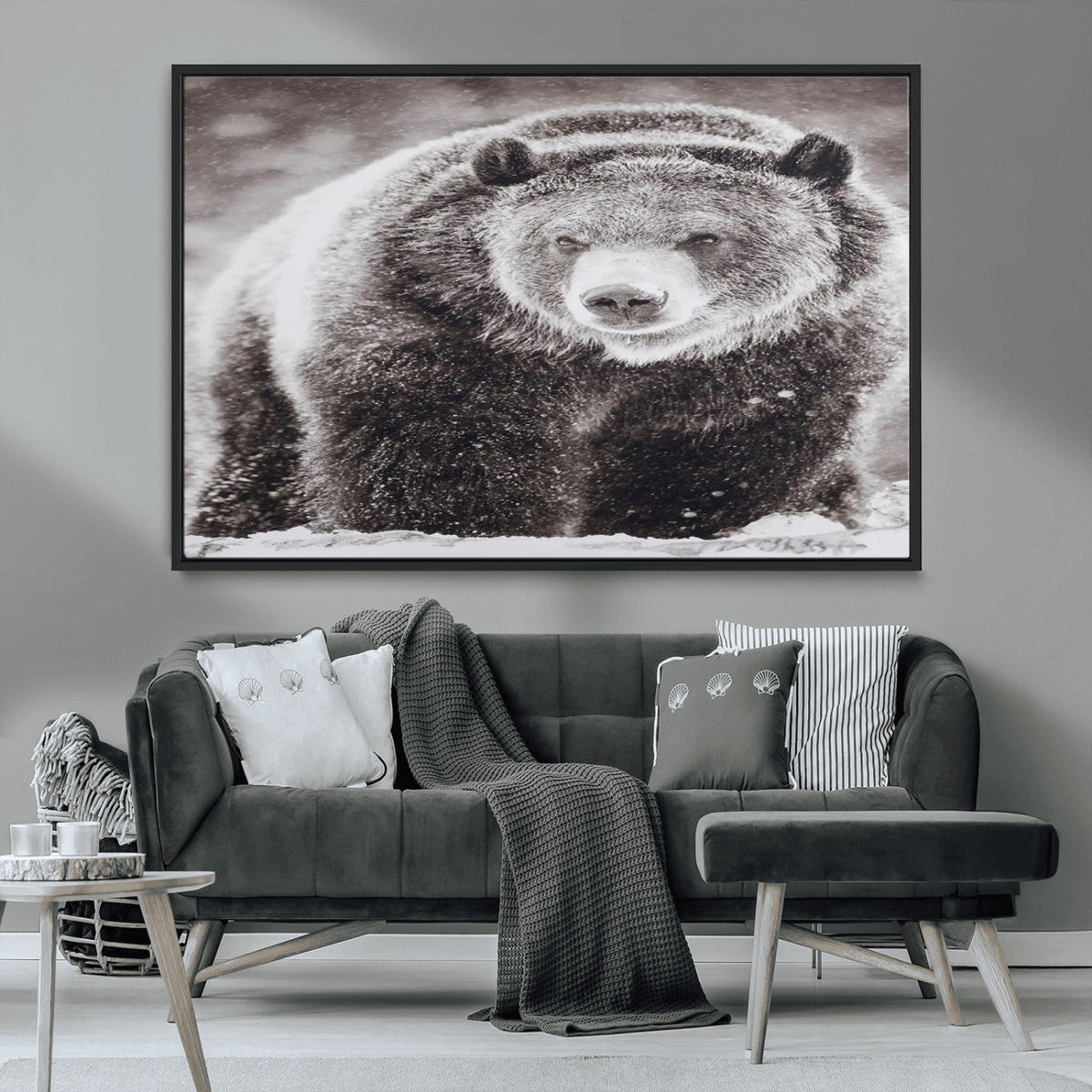 Grizzly Bear Wall Art Canvas Print, Framed Rustic Lodge Art, Wildlife Photography
