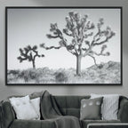 Joshua Tree Wall Art Canvas Print, Framed Black and White Desert Landscape Artwork