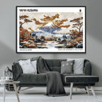 Modern Japanese Wall Art Canvas Print, Framed Abstract Mount Fuji Landscape, Yayoi Kusama Canvas Wall Art
