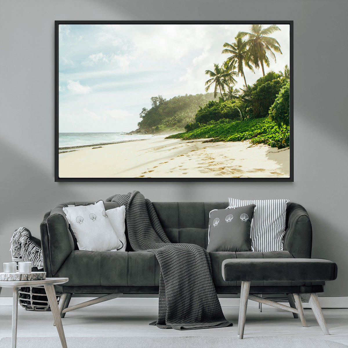 Relaxing Beach Wall Art Canvas Print, Framed Ocean View Coastal Serenity