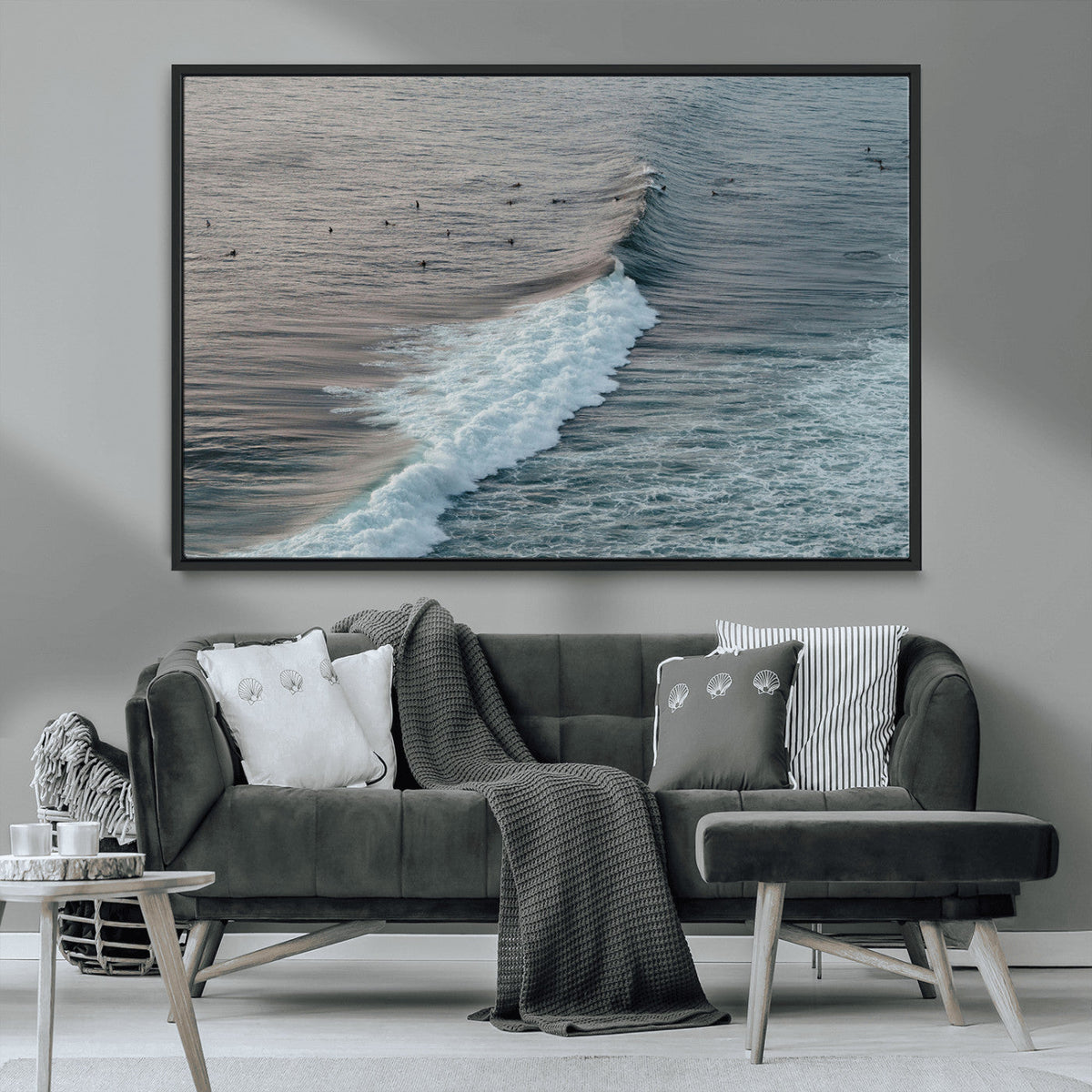 Ocean Waves Wall Art Canvas Print, Framed Coastal Serenity Surf Scene