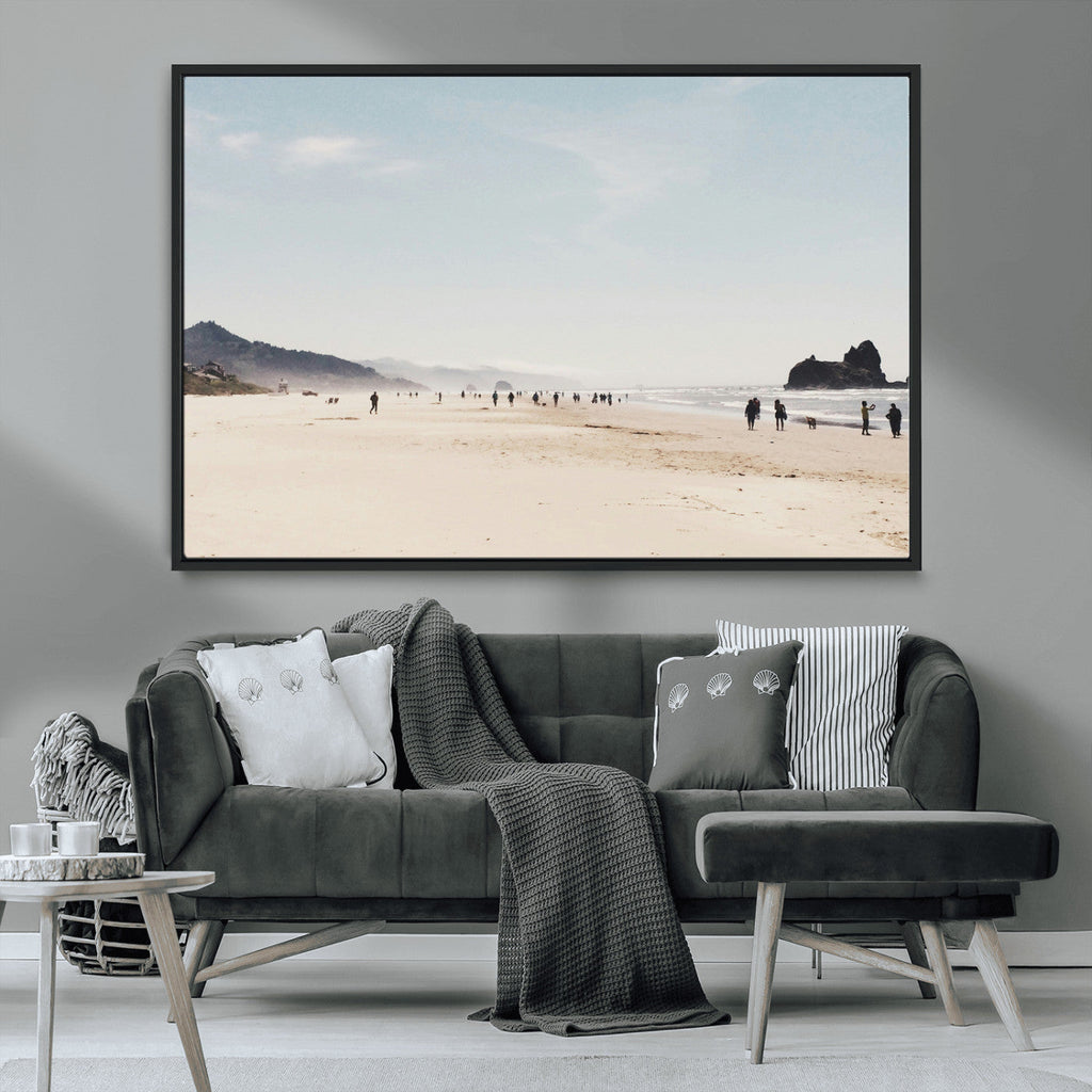 Minimalist Beach Wall Art Canvas Print, Framed Coastal Serenity Soft Sand
