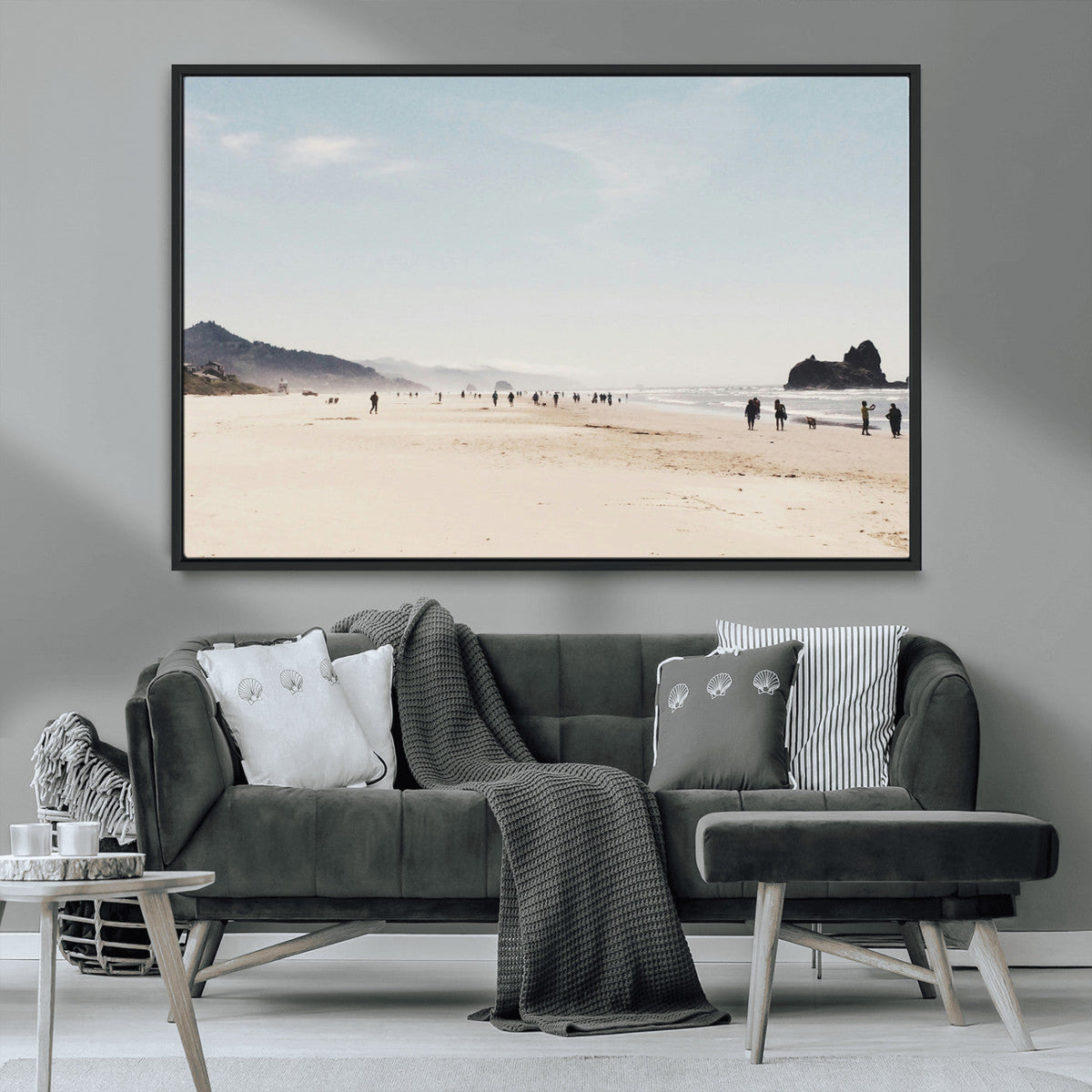 Minimalist Beach Wall Art Canvas Print, Framed Coastal Serenity Soft Sand