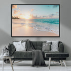 Beach Sunset Wall Art Canvas Print, Framed Ocean Waves Summer Escape