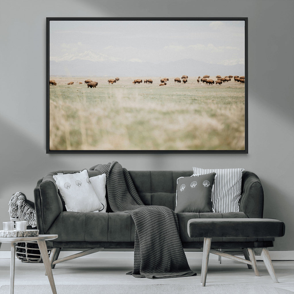 Bison Herd Wall Art Canvas Print, Framed Western Ranch Nature Scene