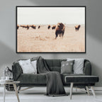 Bison Herd Wall Art Canvas Print, Framed Western Prairie Serenity