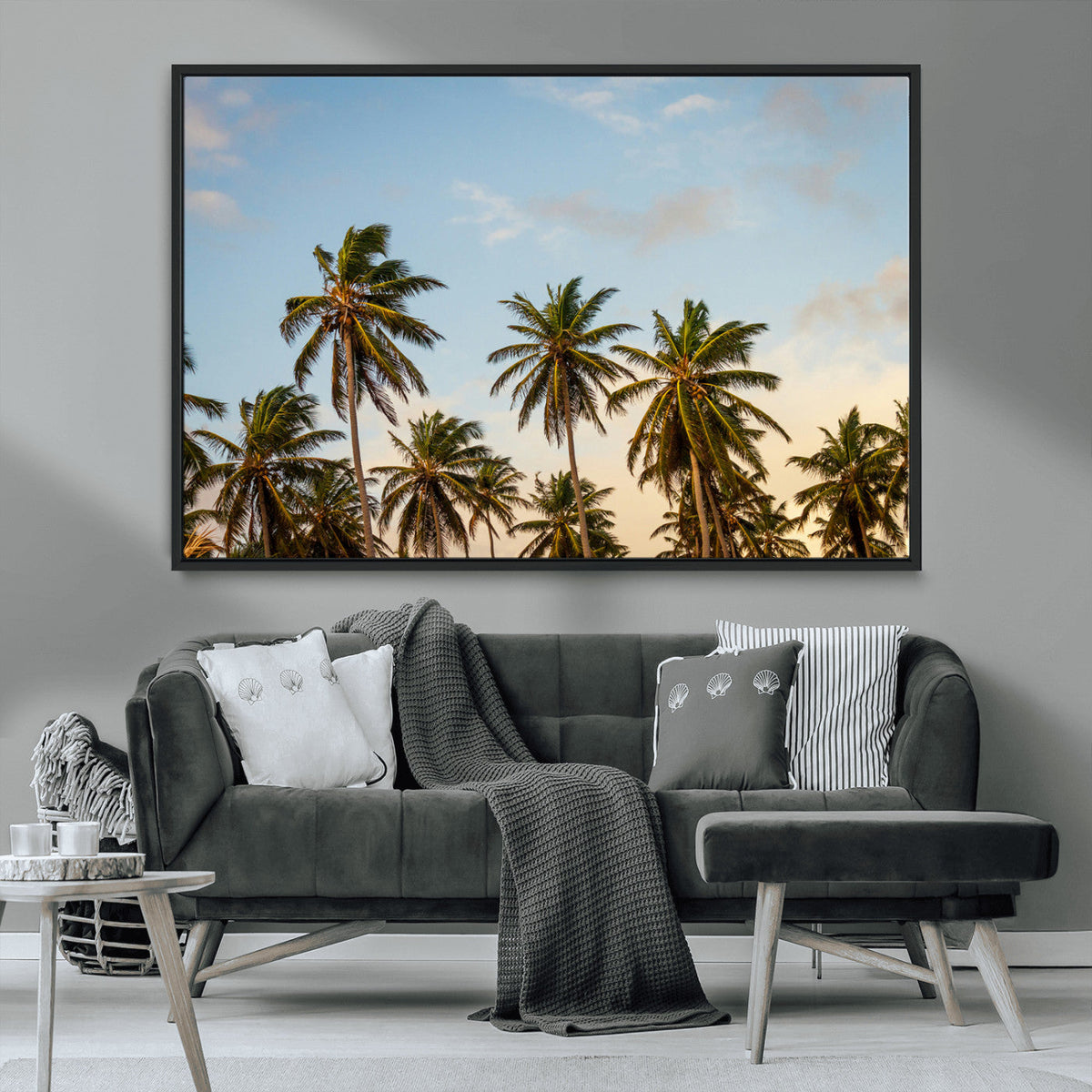 Palms Wall Art Canvas Print, Framed Tropical Coastal Nature Scene
