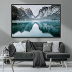 Mountain Lake Wall Art Canvas Print, Framed Toblacher See Winter Wonderland