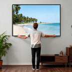 Palm Tree Coast Wall Art Canvas Print, Framed Island Getaway with Crystal Blue Water