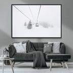 Ski Lift Wall Art Canvas Print, Framed Snowy Landscape Art, Alpine Adventure Nordic Minimalist Decor