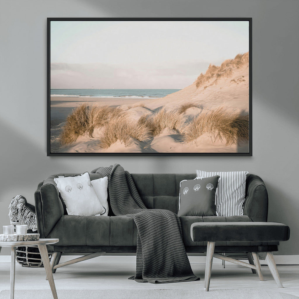 Beach Landscape Wall Art Canvas Print, Framed Sand Dune Photography, Minimalist Seascape Coastal Decor