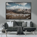 Mountain Landscape Wall Art Canvas Print, Framed Snowy Peaks Art, Rugged Highlands Rustic Adventure Decor