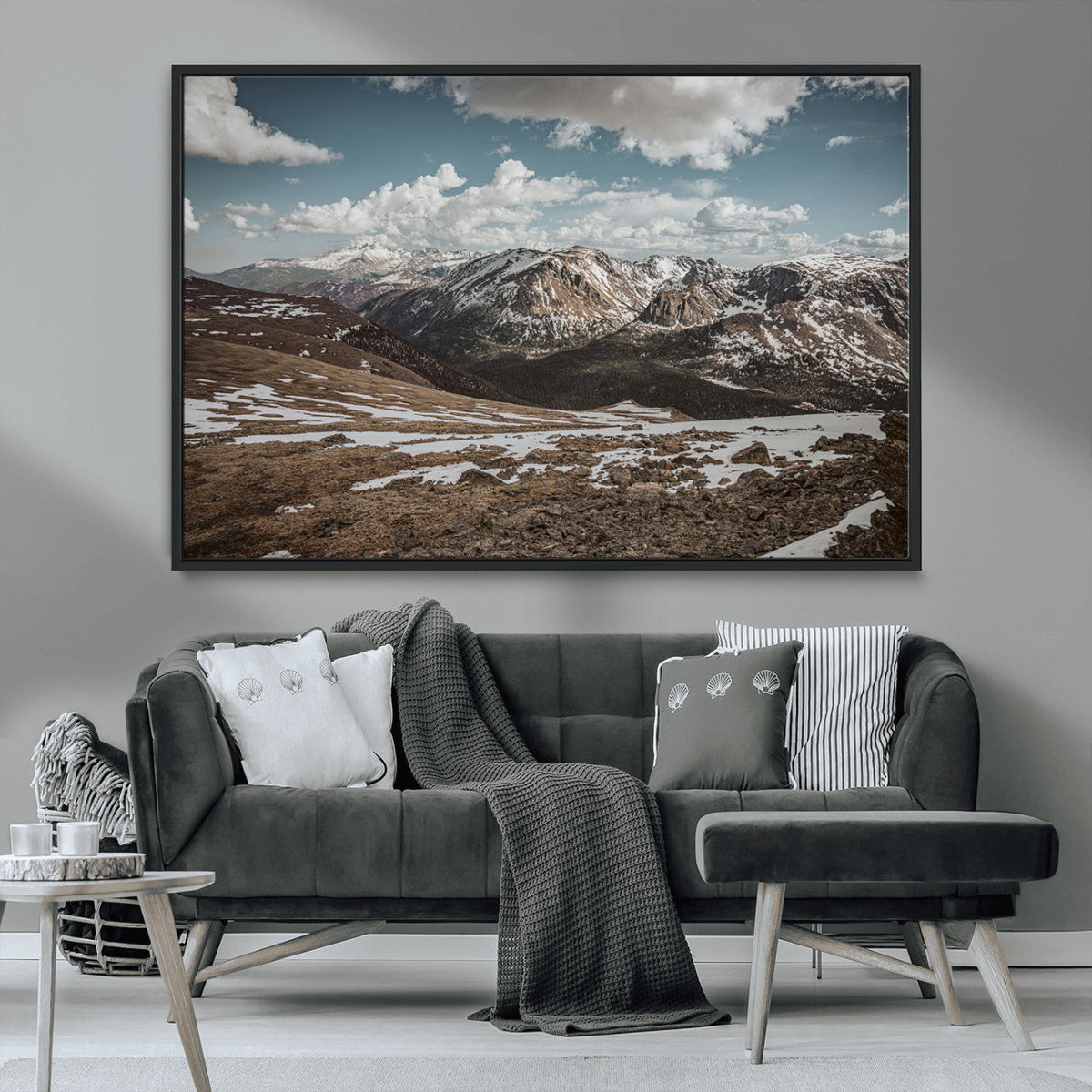 Mountain Landscape Wall Art Canvas Print, Framed Snowy Peaks Art, Rugged Highlands Rustic Adventure Decor