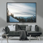 Snowy Mountains Wall Art Canvas Print, Framed Alpine Landscape Frosty Peaks Artwork