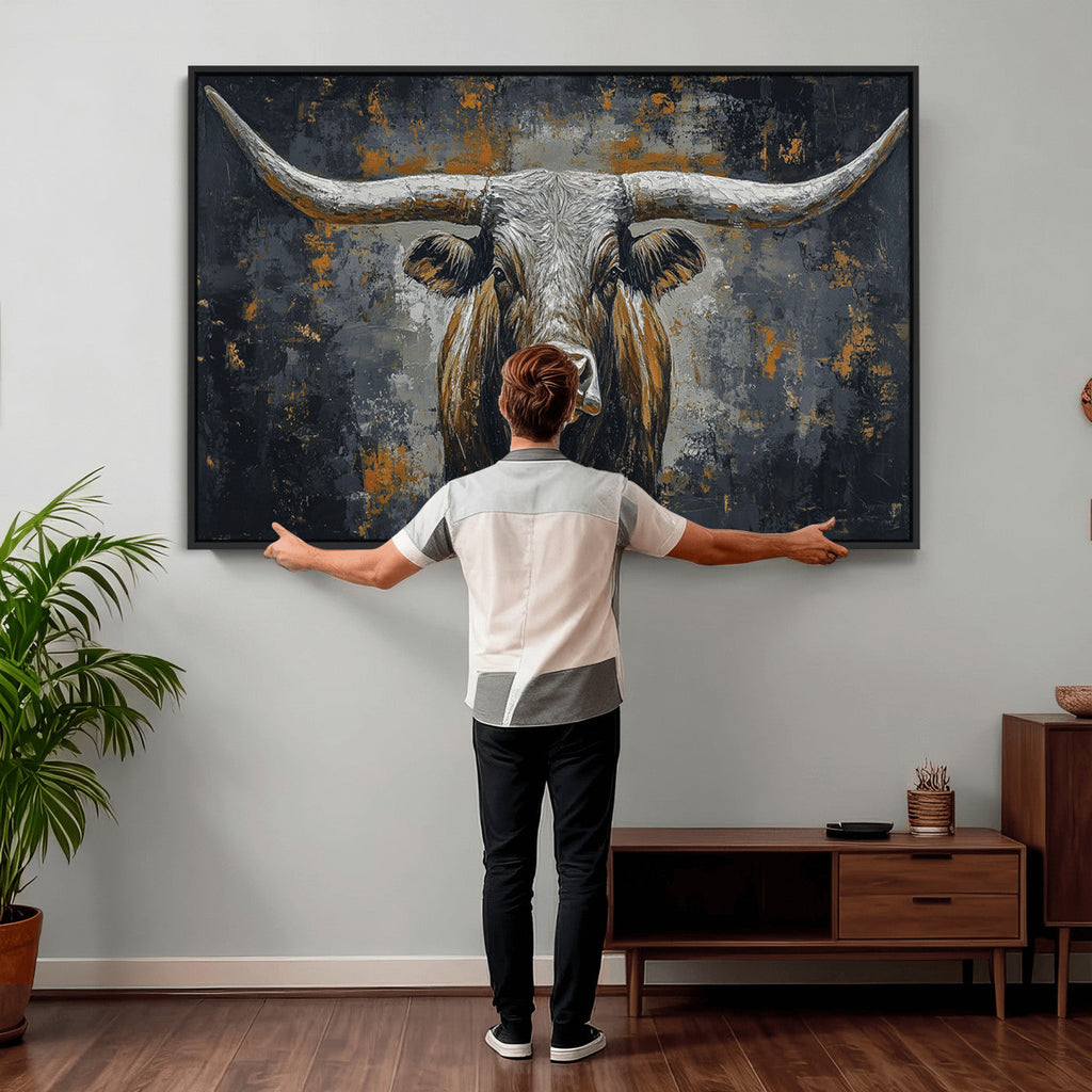 Rustic Bull Wall Art Canvas Print, Longhorn Wall Decor