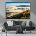 Misty Autumn Hills Wall Art Canvas Print, Foggy Forest Landscape with Fall Foliage