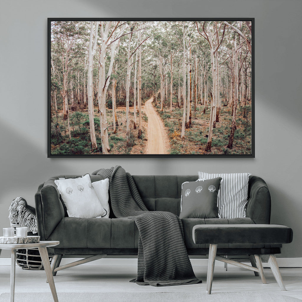 Forest Dirt Road Wall Art Canvas Print, Scenic Woodland Pathway with Tall Trees