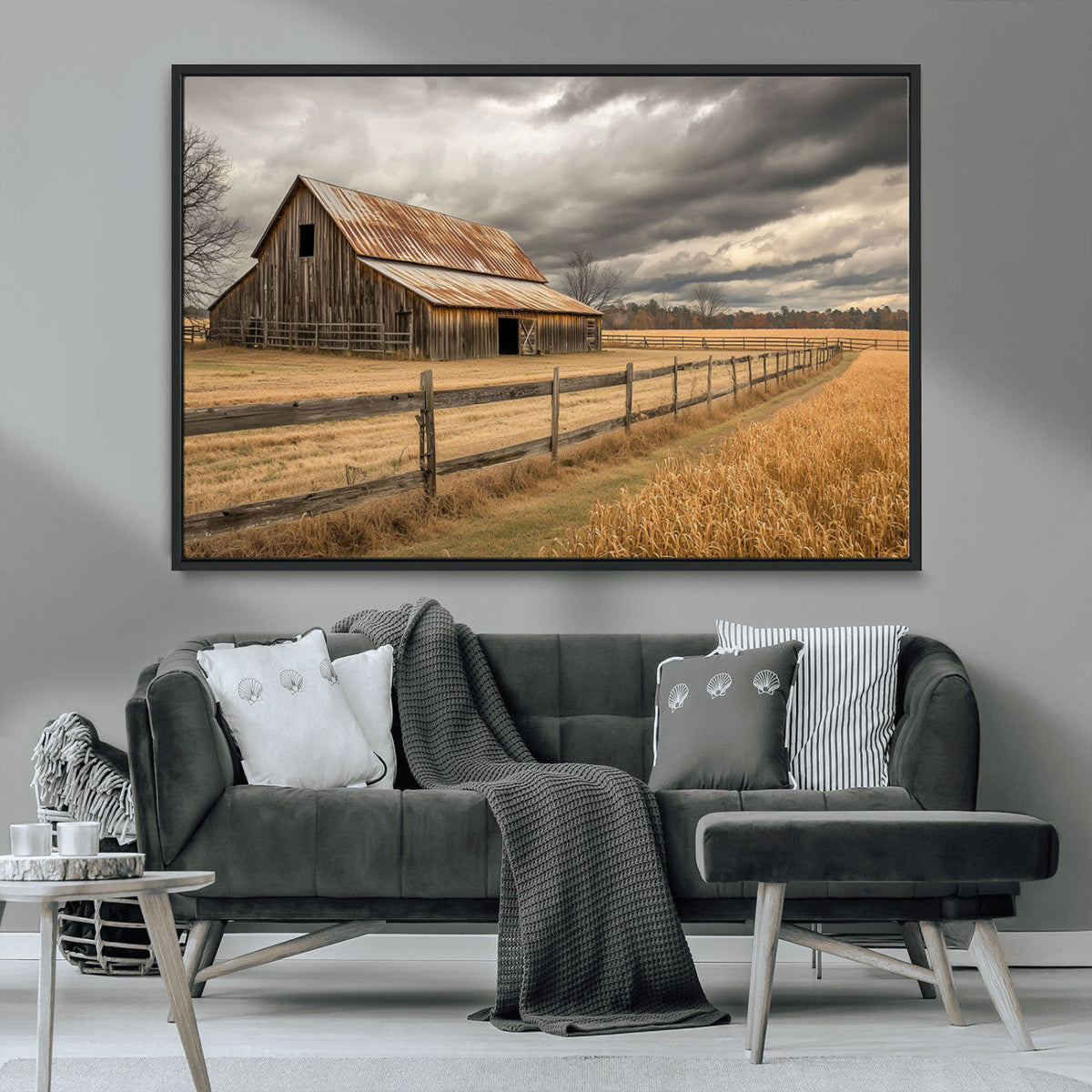 Rustic Farm Barn Wall Art Canvas Print, Stormy Sky Country Decor