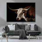 Texas Longhorn Bull Canvas Wall Art, Rustic Western Farmhouse Decor