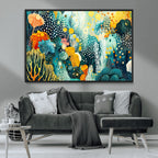 Luminous Abstract Ocean Garden Wall Art Canvas Print, Vibrant Coral Reef Marine Life