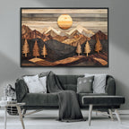 Wooden Mountain Layers Art | Rustic Pine Tree Landscape