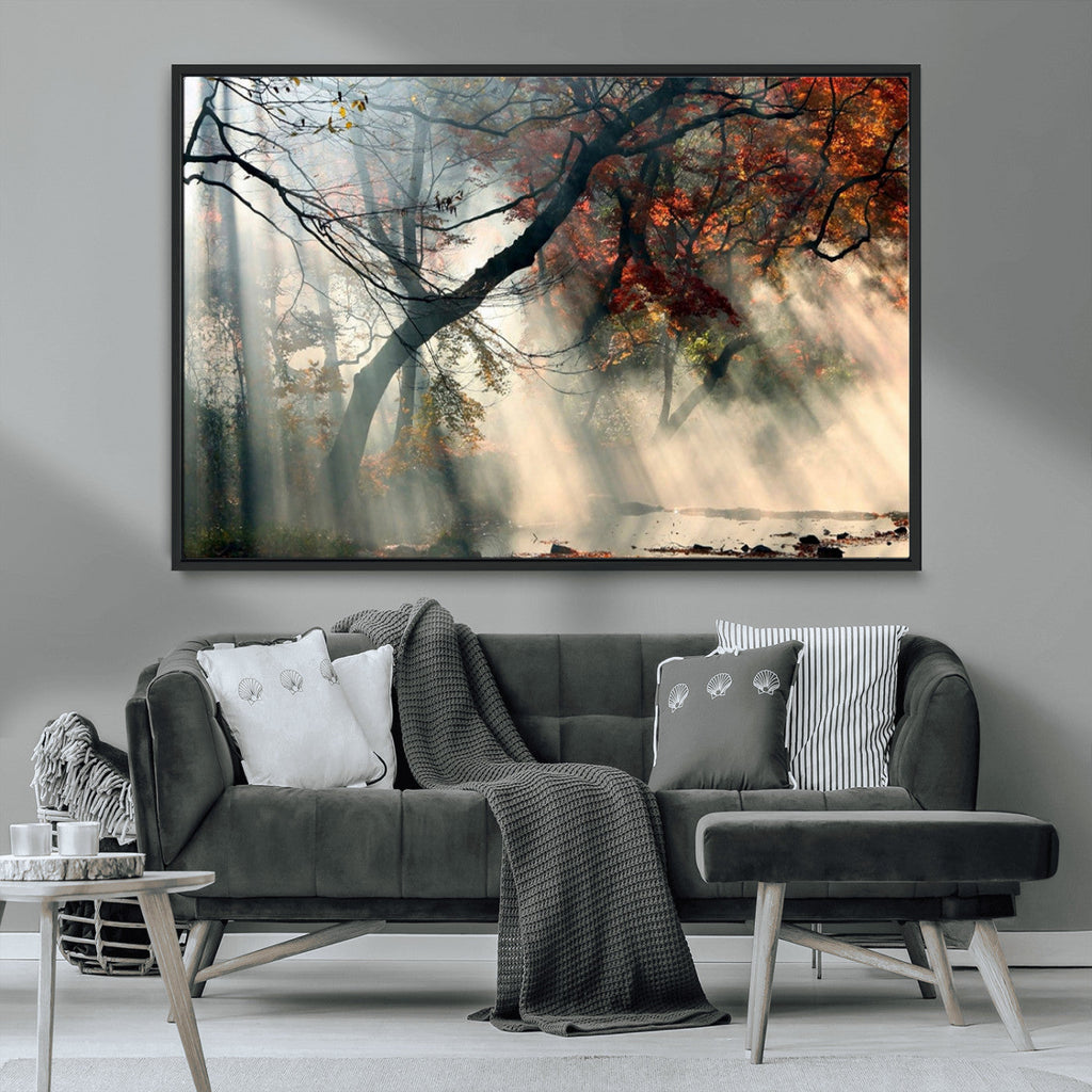 Sunlit Autumn Forest Wall Art Canvas Print