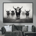 Texas Longhorn Wall Art Canvas Print, Framed Speckled Cow