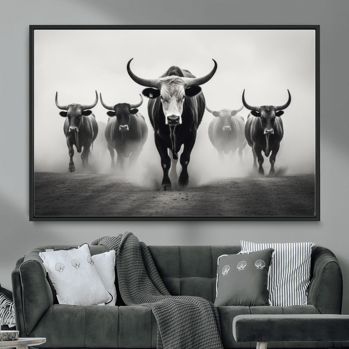 Texas Longhorn Wall Art Canvas Print, Framed Speckled Cow
