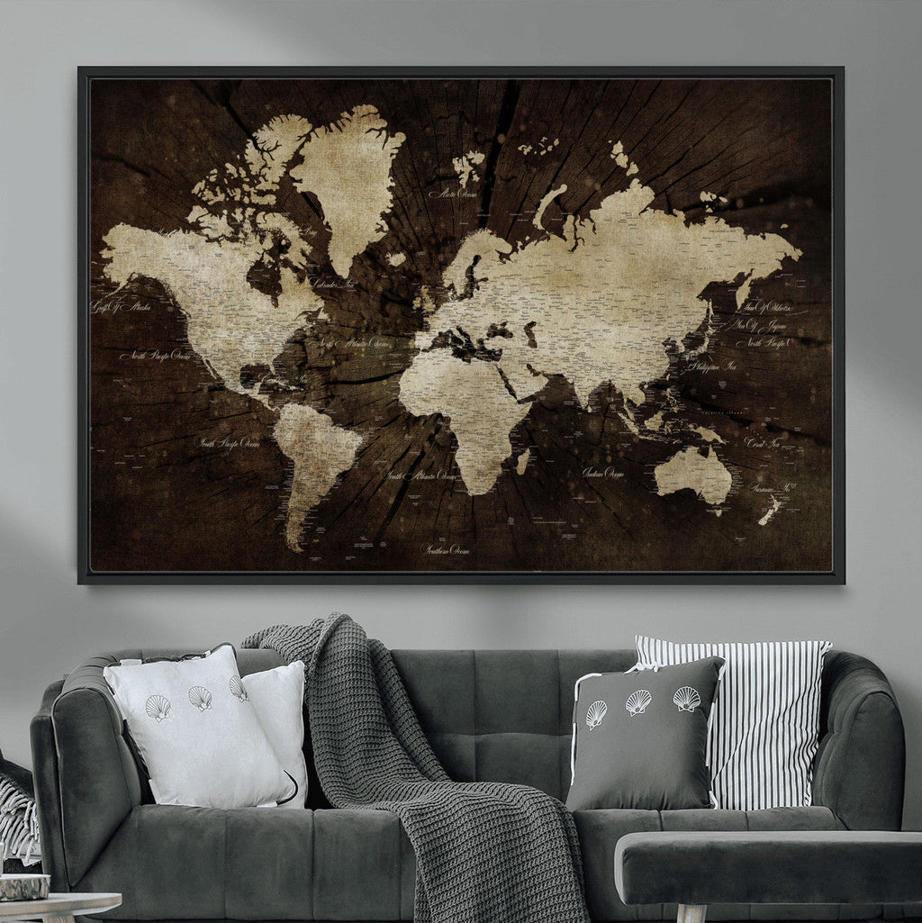 World Map Wall Art Canvas Print | Framed Travel Map Wall Art