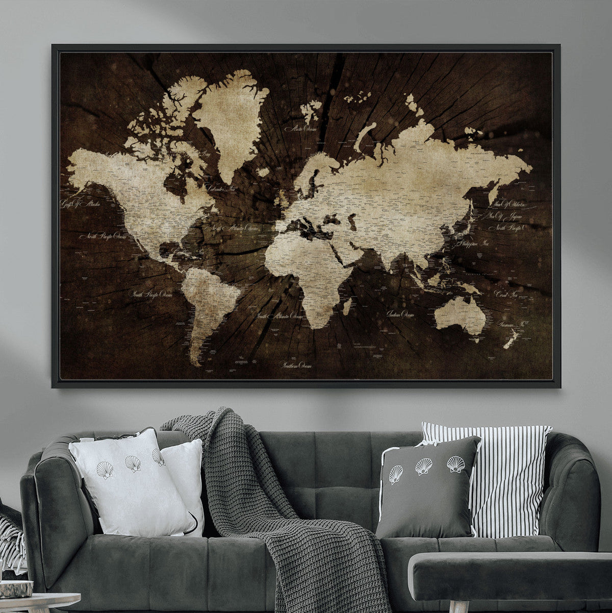 World Map Wall Art Canvas Print | Framed Travel Map Wall Art
